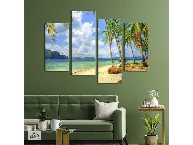Модульная картина из 4 частей на холсте KIL Art Пальмы на океанском пляжу 89x56 см (406-42)