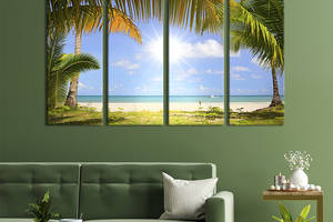 Модульная картина из 4 частей на холсте KIL Art Пальмы на солнечном морском берегу 149x93 см (411-41)