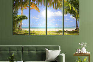 Модульная картина из 4 частей на холсте KIL Art Пальмы на солнечном морском берегу 89x53 см (411-41)