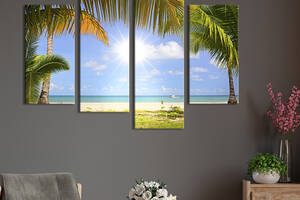 Модульная картина из 4 частей на холсте KIL Art Пальмы на морском побережье 129x90 см (411-42)