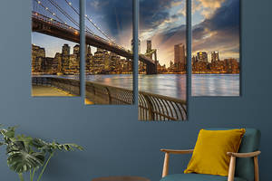 Модульная картина из 4 частей на холсте KIL Art Панорамный вид на Бруклинский мост 129x90 см (331-42)