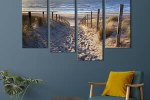 Модульная картина из 4 частей на холсте KIL Art Песчаная дорожка к морскому пляжу 89x56 см (421-42)