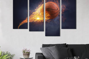 Модульная картина из 4 частей на холсте KIL Art Полёт огненного баскетбольного мяча 129x90 см (492-42)