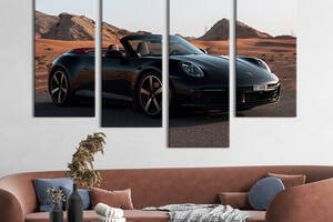 Модульная картина из 4 частей на холсте KIL Art Porsche carrera на пустынной дороге 149x106 см (127-42)