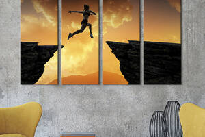 Модульная картина из 4 частей на холсте KIL Art Прыжок девушки над ущельем 149x93 см (500-41)