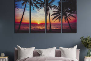 Модульная картина из 4 частей на холсте KIL Art Пурпурный закат на райском берегу 209x133 см (429-41)