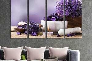 Модульная картина из 4 частей на холсте KIL Art Пурпурные ароматные цветы и свеча 209x133 см (78-41)