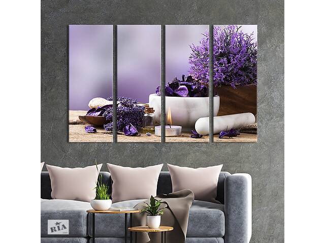 Модульная картина из 4 частей на холсте KIL Art Пурпурные ароматные цветы и свеча 209x133 см (78-41)