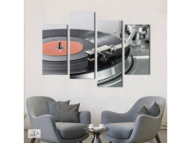 Модульная картина из 4 частей на холсте KIL Art Раритетная музыкальная пластинка 129x90 см (520-42)