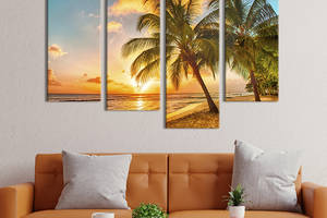 Модульная картина из 4 частей на холсте KIL Art Райские пальмы на берегу южного моря 149x106 см (461-42)