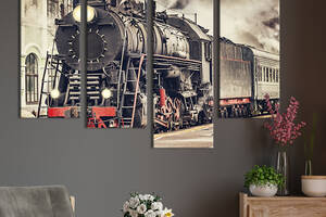 Модульная картина из 4 частей на холсте KIL Art Ретро-локомотив 129x90 см (98-42)