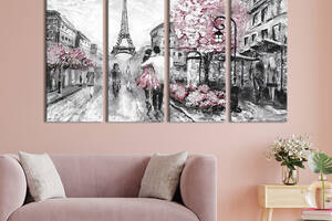 Модульная картина из 4 частей на холсте KIL Art Романтика в Париже 209x133 см (374-41)