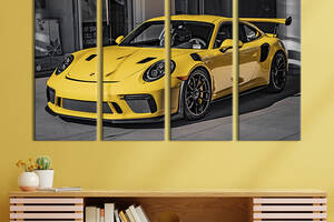 Модульная картина из 4 частей на холсте KIL Art Роскошный жёлтый Porsche 209x133 см (112-41)