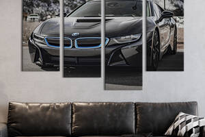 Модульная картина из 4 частей на холсте KIL Art Роскошный автомобиль BMW i8 89x56 см (115-42)