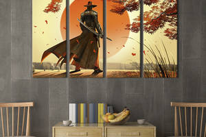 Модульная картина из 4 частей на холсте KIL Art Самурай с катаной 209x133 см (684-41)