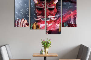 Модульная картина из 4 частей на холсте KIL Art Самурай в красной маске с рогами 129x90 см (685-42)