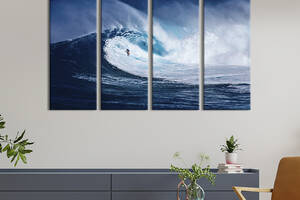 Модульная картина из 4 частей на холсте KIL Art Сёрфингист и большая синяя волна 89x53 см (450-41)
