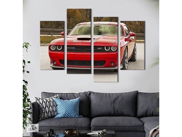 Модульная картина из 4 частей на холсте KIL Art Шикарный красный Dodge challenger 129x90 см (118-42)