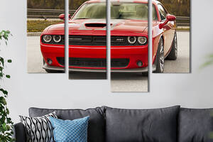 Модульная картина из 4 частей на холсте KIL Art Шикарный красный Dodge challenger 89x56 см (118-42)