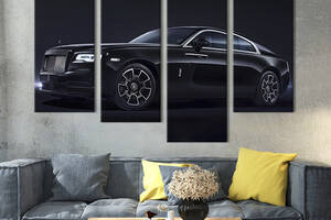 Модульная картина из 4 частей на холсте KIL Art Шикарный чёрный Rolls-royce 149x106 см (88-42)