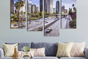 Модульная картина из 4 частей на холсте KIL Art Солнечный город Лос-Анджелес 129x90 см (340-42)