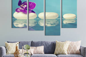 Модульная картина из 4 частей на холсте KIL Art Спа-камни и фиолетовая орхидея 129x90 см (69-42)