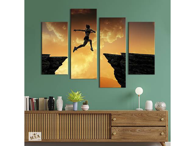 Модульная картина из 4 частей на холсте KIL Art Спортивная девушка в прыжке 129x90 см (500-42)