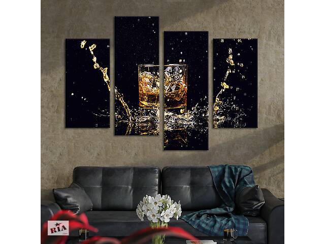 Модульная картина из 4 частей на холсте KIL Art Стакан с обжигающим виски 89x56 см (293-42)