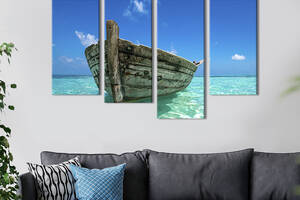 Модульная картина из 4 частей на холсте KIL Art Старая лодка в голубом море 129x90 см (426-42)