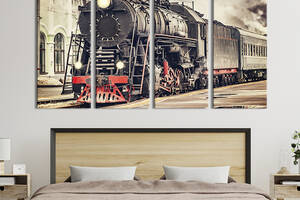 Модульная картина из 4 частей на холсте KIL Art Старинный локомотив 89x53 см (98-41)