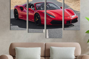 Модульная картина из 4 частей на холсте KIL Art Статусный красный Ferrari 129x90 см (123-42)
