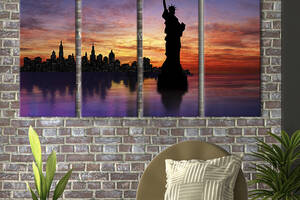 Модульная картина из 4 частей на холсте KIL Art Статуя Свободы на фоне вечернего Манхэттена 209x133 см (318-41)