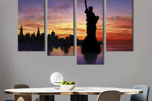 Модульная картина из 4 частей на холсте KIL Art Статуя Свободы на фоне вечернего Манхэттена 89x53 см (318-41)