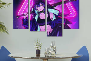 Модульная картина из 4 частей на холсте KIL Art Стильная киберпанк девушка из аниме 89x56 см (693-41)