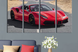 Модульная картина из 4 частей на холсте KIL Art Стильный красный Ferrari 89x53 см (123-41)