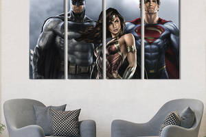 Модульная картина из 4 частей на холсте KIL Art Супергерои DC Чудо-женщина, Бэтмен, Супермен 89x53 см