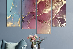 Модульная картина из 4 частей на холсте KIL Art Сине-розовая мраморная текстура 129x90 см (46-42)