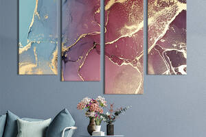 Модульная картина из 4 частей на холсте KIL Art Сине-розовая мраморная текстура 149x106 см (46-42)