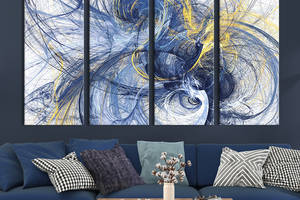 Модульная картина из 4 частей на холсте KIL Art Синие выхри на белом фоне 209x133 см (18-41)