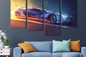 Модульная картина из 4 частей на холсте KIL Art Синий гоночный автомобиль 89x56 см (117-42)