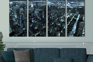 Модульная картина из 4 частей на холсте KIL Art Сияющий ночной Нью-Йорк 209x133 см (314-41)