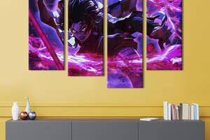 Модульная картина из 4 частей на холсте KIL Art Танджиро Камадо герой аниме Истребитель демонов 149x106 см