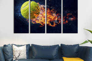 Модульная картина из 4 частей на холсте KIL Art Теннисный мяч в огне 149x93 см (494-41)