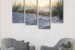 Модульная картина из 4 частей на холсте KIL Art Трава и белый песок на берегу Балтийского моря 129x90 см (436-42)