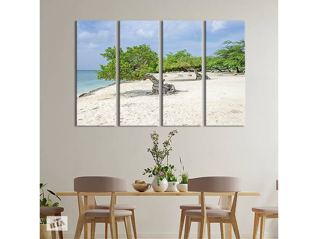 Модульная картина из 4 частей на холсте KIL Art Тропические деревья на диком пляже 209x133 см (434-41)