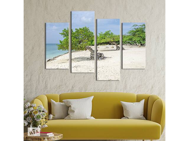 Модульная картина из 4 частей на холсте KIL Art Тропические деревья на морском песке 129x90 см (434-42)