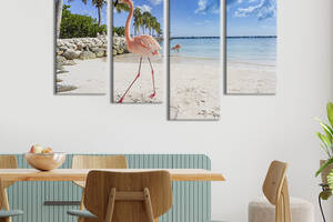 Модульная картина из 4 частей на холсте KIL Art Тропический остров фламинго 129x90 см (437-42)