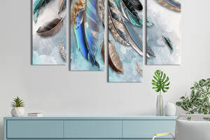 Модульная картина из 4 частей на холсте KIL Art Цветные перья птиц 129x90 см (541-42)