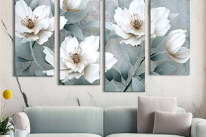 Модульная картина из 4 частей на холсте KIL Art Цветы Белые цветы 129x90 см (MK412841)