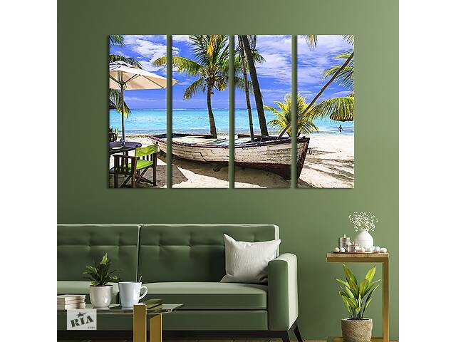 Модульная картина из 4 частей на холсте KIL Art Уютное кафе на пляже Маврикия 209x133 см (433-41)